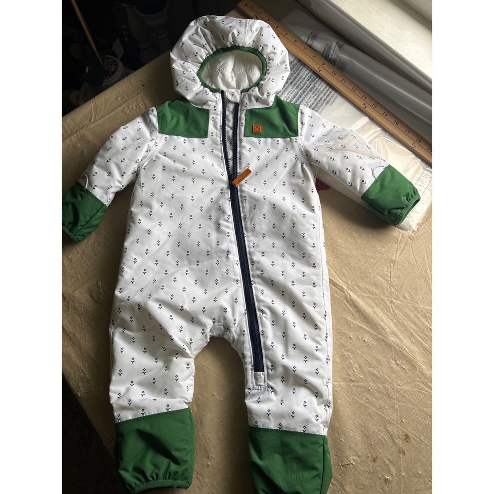 Northern Classics Snowsuit Baby 12M White Green Hooded Bunting Zip